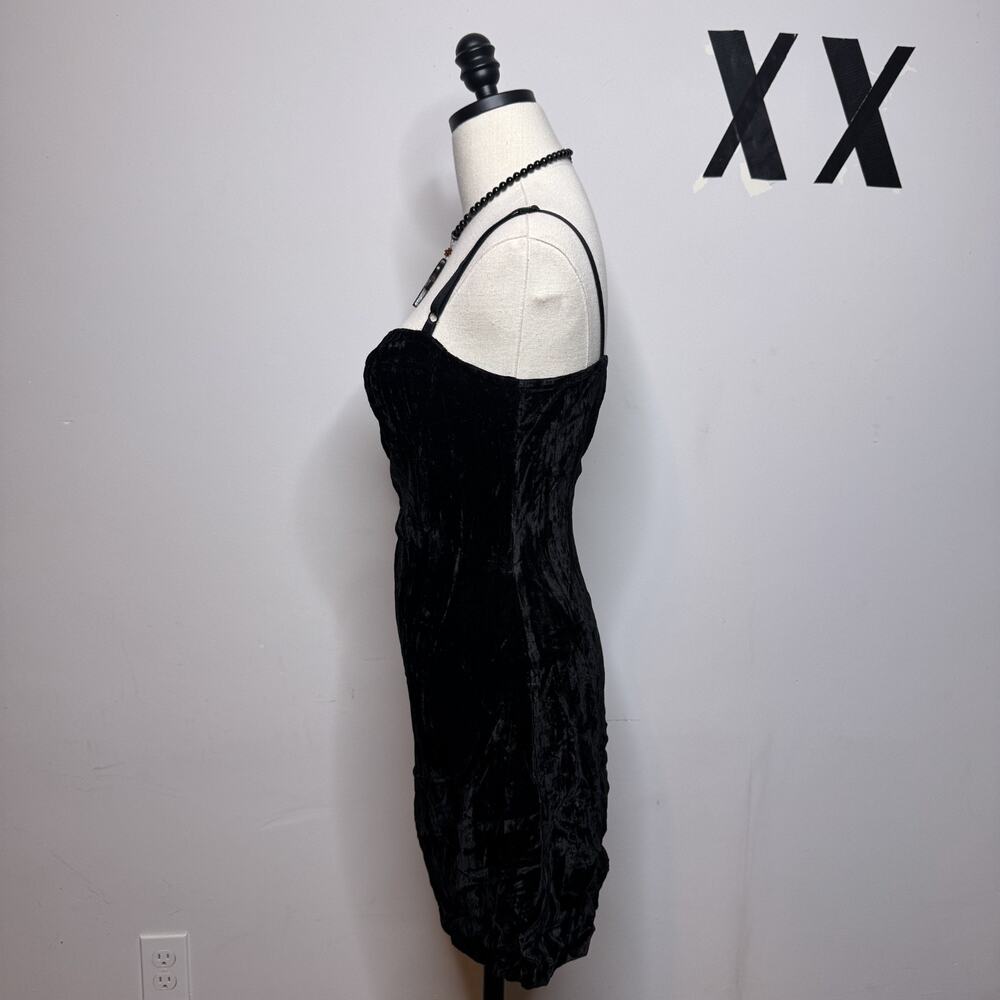 Vintage TRIPP NYC Black Velvet Mini Dress Goth Club Original Rocket Label RARE S - Picture 8 of 11